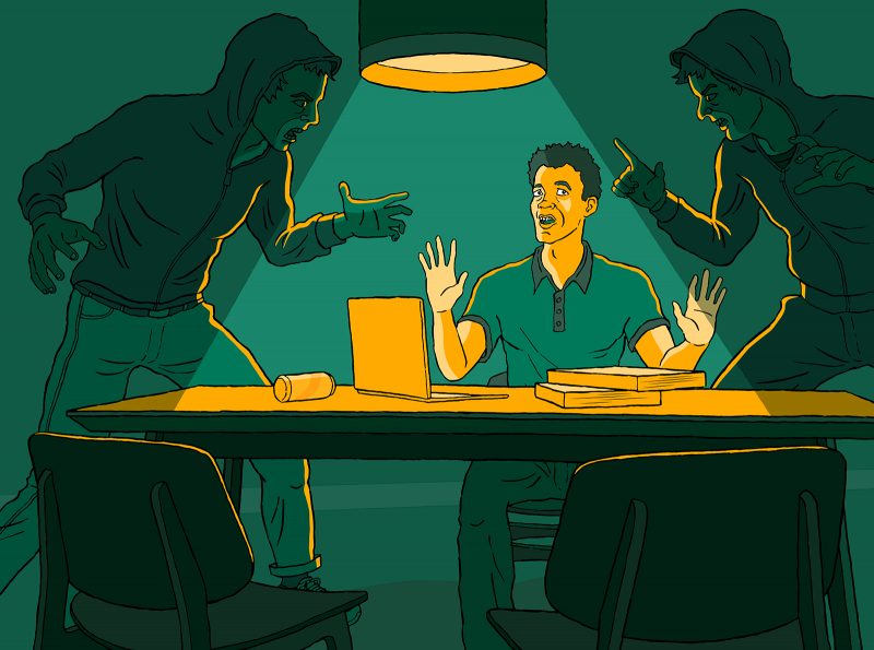 Editorial illustration about cyberbullying.
